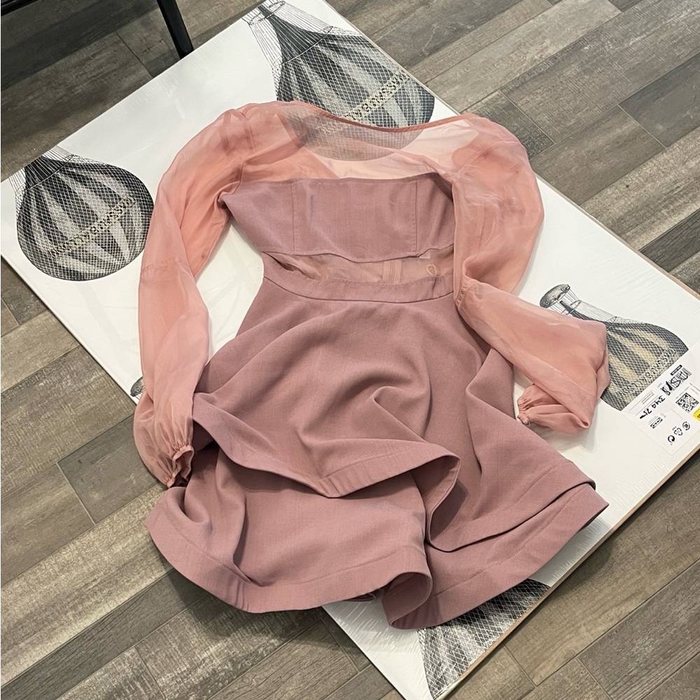 L'ATISTE Mauve Dress with Sheer Pink Sleeves - Picture 10 of 10